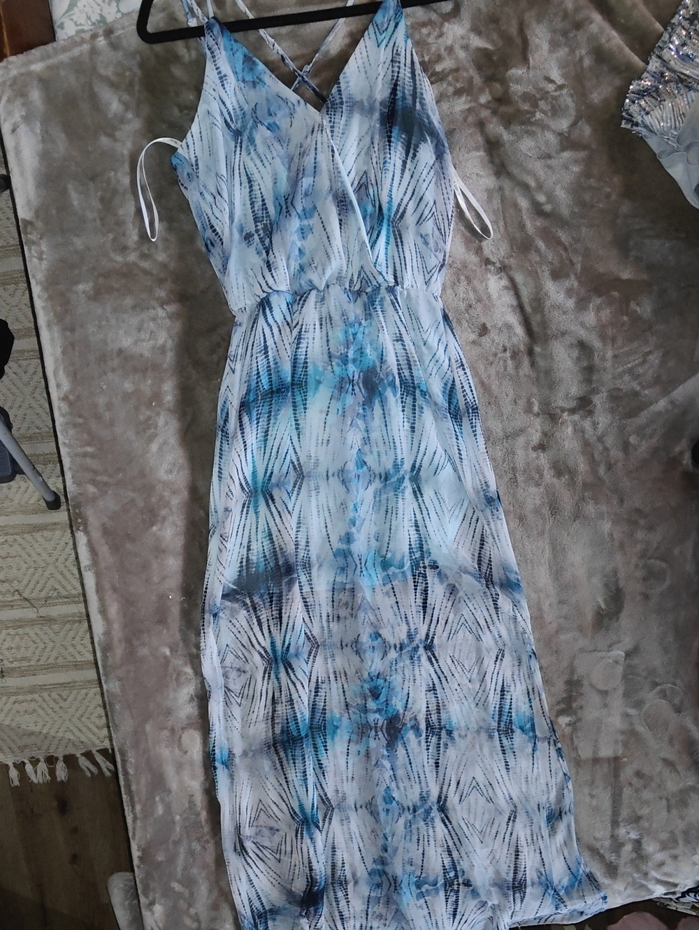 B Darlin White & Blue Tie-Dye Print Wrap Maxi Dress